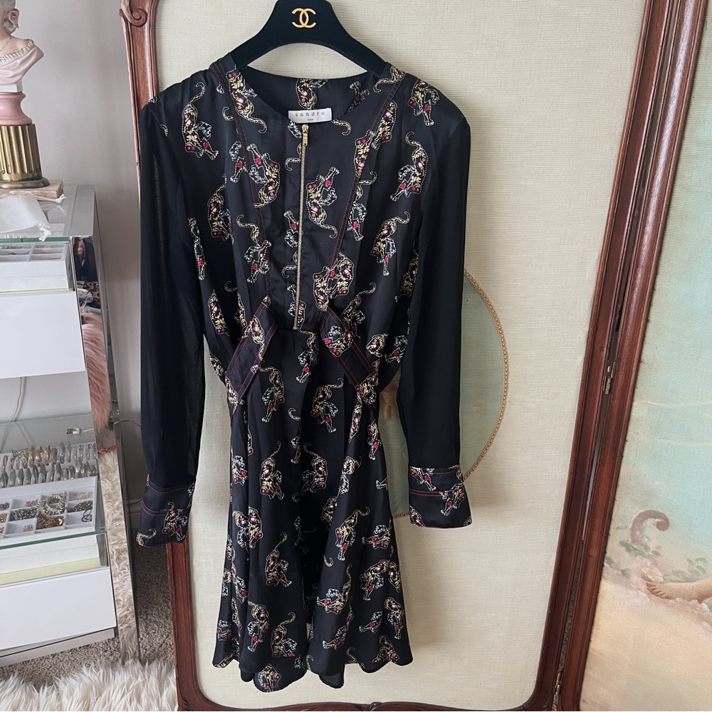 Sandro Silky Tiger Dress Size 3 Small